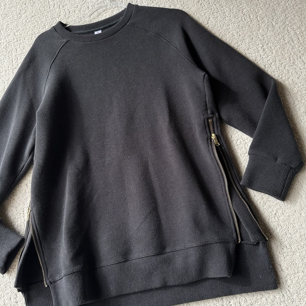 Revolve Varley Manning Ribbed Side Zip Sweatshirt Women's S Charcoal Gray $110‎